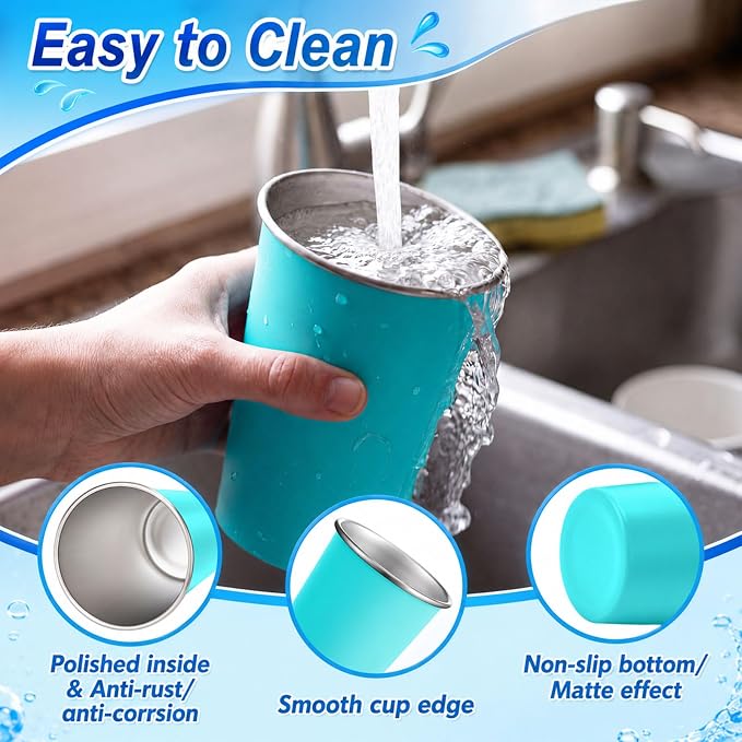 Mimorou 4 Pack 16 oz Stainless Steel Pint Cups Metal Cups Unbreakable Drinking - Image 4
