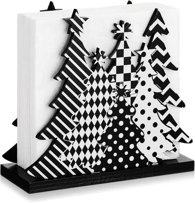 Christmas Tree Napkin Holder for Tables Black White Plaid Stripe Dots Christmas by Namalu