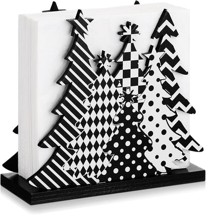 Christmas Tree Napkin Holder for Tables Black White Plaid Stripe Dots Christmas by Namalu