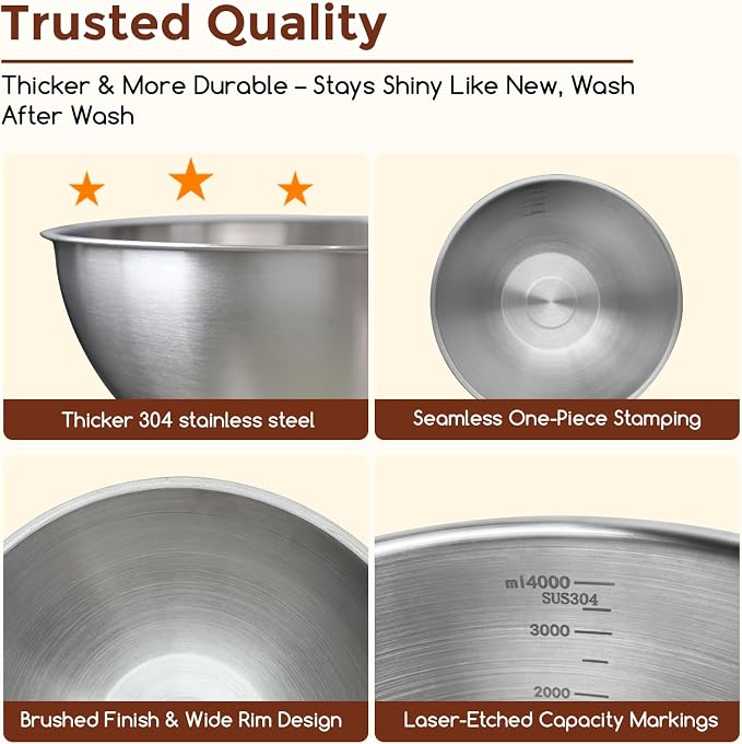 Gronivex Stainless Steel Mixing Bowls Set, 4-Piece | Food-Grade Metal, - Image 3