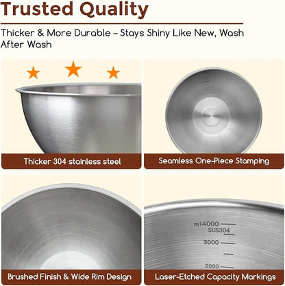 Gronivex Stainless Steel Mixing Bowls Set, 4-Piece | Food-Grade Metal, - Image 3