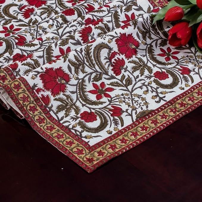 Prune Red Hand Block Print 100% Cotton Reusable Table Runner 16" X 106" Inches - Image 4