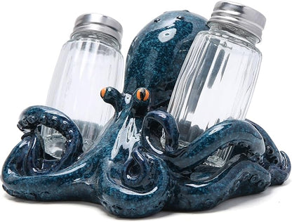 Hodao Octopus With Salt and Pepper Shaker Figurines Decorations Octopus Set with Holder Figurine for Beach Bar or Tropical Kitchen Decor Octopus Table Decorations By Home Gifts (Octopus)