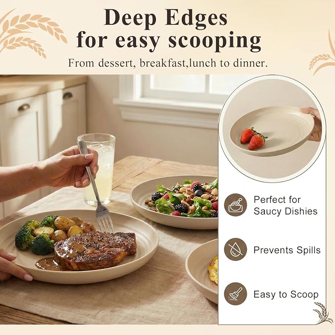 Dinner Plates Set for 8, Wheat Straw Plate 10 Inch, Unbreakable Serving Plates - Image 5