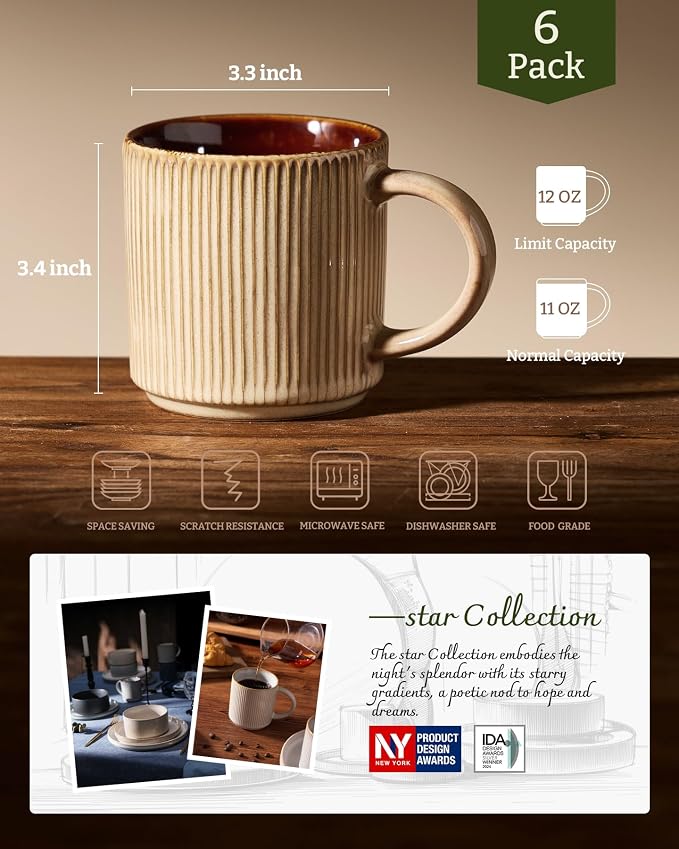 famiware Coffee Mug Set for 6, Star 12 oz Catering Mugs Cup Set - Image 6