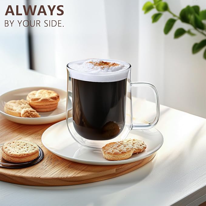 Double Walled Glass Coffee Mugs 12 oz, Glass Coffee Cups Set of 4 - Image 8