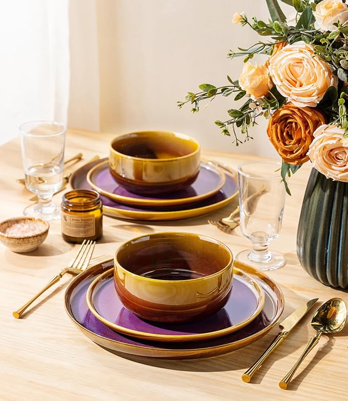 Ceramic Dinnerware Set for 6, 18-Piece Plates and Bowls Set | Handmade Reactive - Image 6