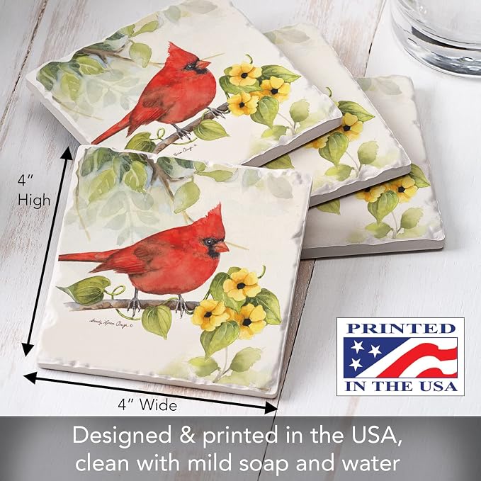 Thirstystone Cardinal Birdsong 4 Pack Tumbled Tile Stone Coasters | 4" Square - Image 6