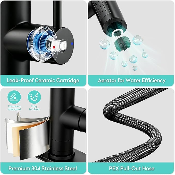 Waterfall Kitchen Faucet with Pull Down Sprayer & Glass Rinser | 4 Adjustable - Image 6