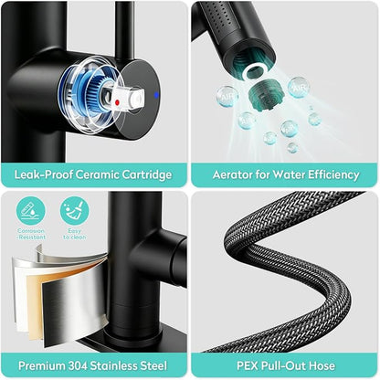 Waterfall Kitchen Faucet with Pull Down Sprayer & Glass Rinser | 4 Adjustable - Image 6