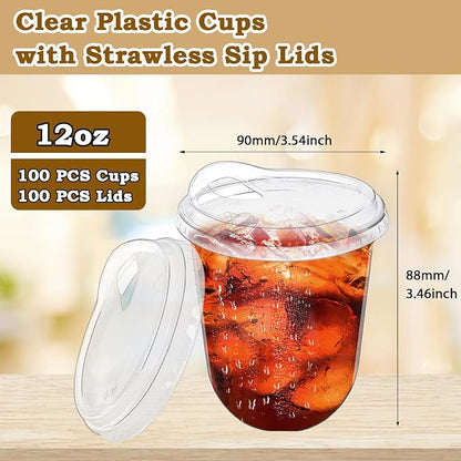 100 Pack 12 oz Clear Plastic Iced Coffee Cups - Image 2