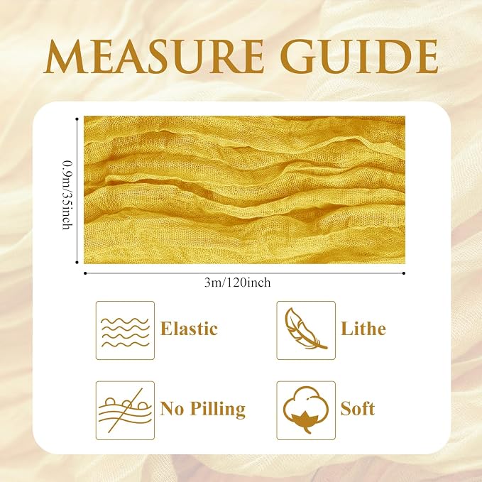 Cheesecloth Table Runner 10FT 12Pcs Gold Boho Gauze Rustic Sheer Runners | - Image 2