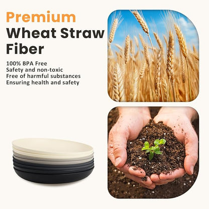Homienly Premium Wheat Straw Dinner Plates, Reusable 8 PCS Unbreakable Plates 10 inch Plate Set, Alternative Plastic Plate Microwave and Dishwasher Safe Plates Set for Home - GreyStone