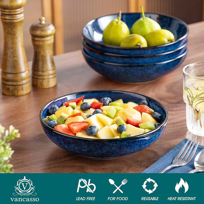 vancasso Stern Large Pasta Bowls Set of 4, 38 Oz Ceramic Salad Plate Bowls - Image 3