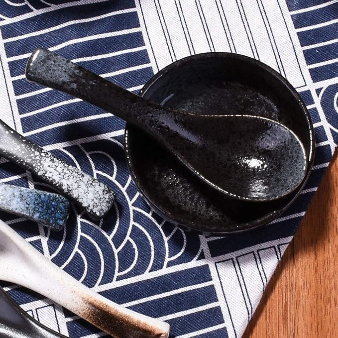 Japanese Ceramic Soup Spoon Set of 5, 5.3" Reactive Glaze Ramen Spoons - Image 8