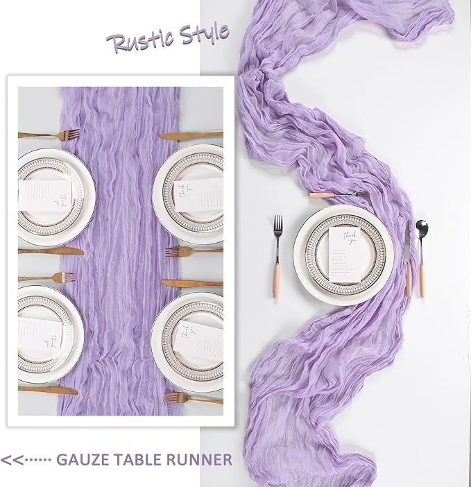 10 Pack 17 x 108 Inch Lilac Purple Table Runner Cheesecloth | Lavender Gauze - Image 6