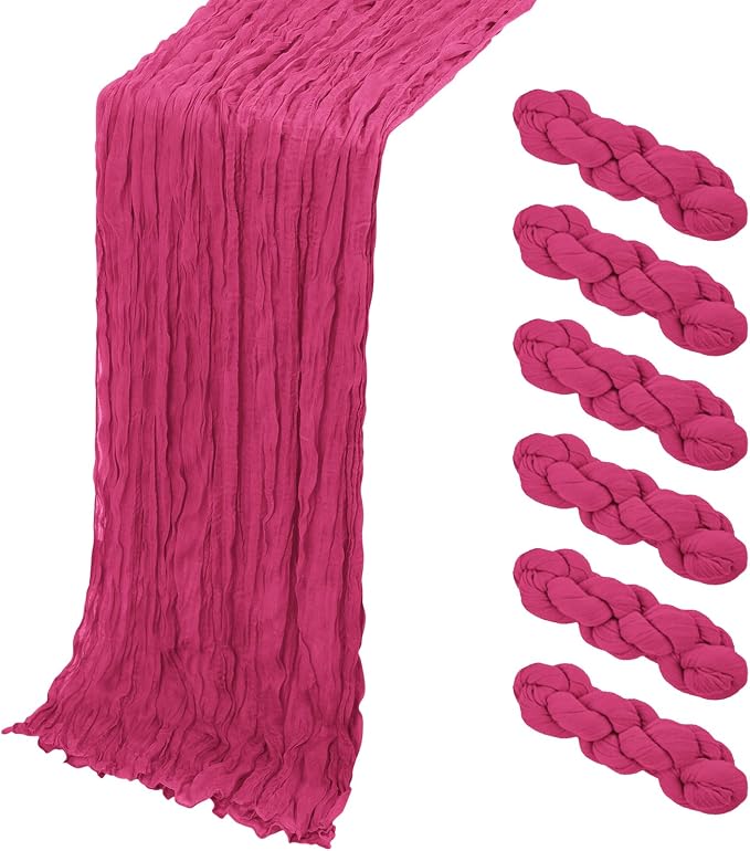6 Pack Hot Pink Cheesecloth Table Runner, 17 x 108 Inch, Gauze Cheese Cloth by Yorcari