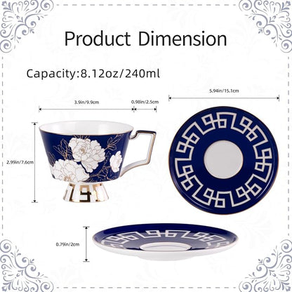 KAMMAK Ceramic Coffee Cups Saucers Set of 2, Porcelain Espresso Cups - Image 2