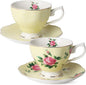 BTaT- Floral Tea Cups and Saucers, 8 oz, Fine Porcelain Teacup Set by BrewToATea