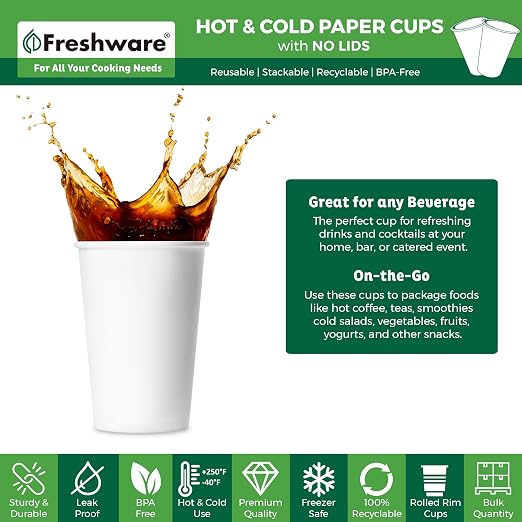 Freshware Coffee Cups 16 oz Disposable Paper Cups - Image 2