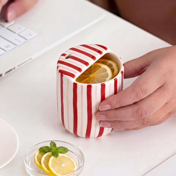 Ceramic Mug with Sip Hole 10 oz Novelty Red Striped Ceramic Coffee Mug Hand - Image 6