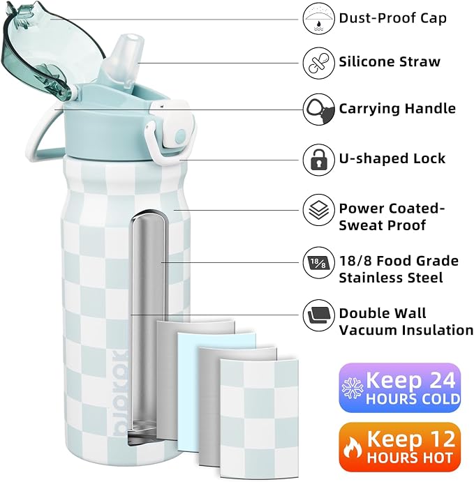 BJPKPK 18 oz Water Bottle with Straw & Handle, Insulated Stainless Flask | Leak - Image 2