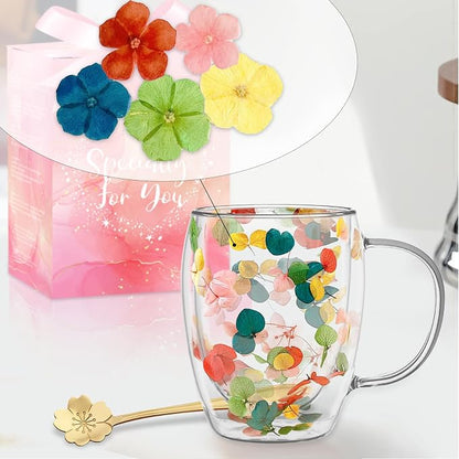 Gifts for Women Dried Flowers Double Wall Glass Coffee Mugs Cute Glass Tea Cups - Image 8