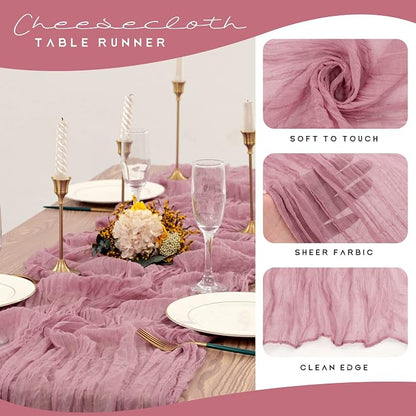 YMHPRIDE 12 Pack Cheesecloth Table Runner 35x120in Dusty Rose Table Runner | - Image 4