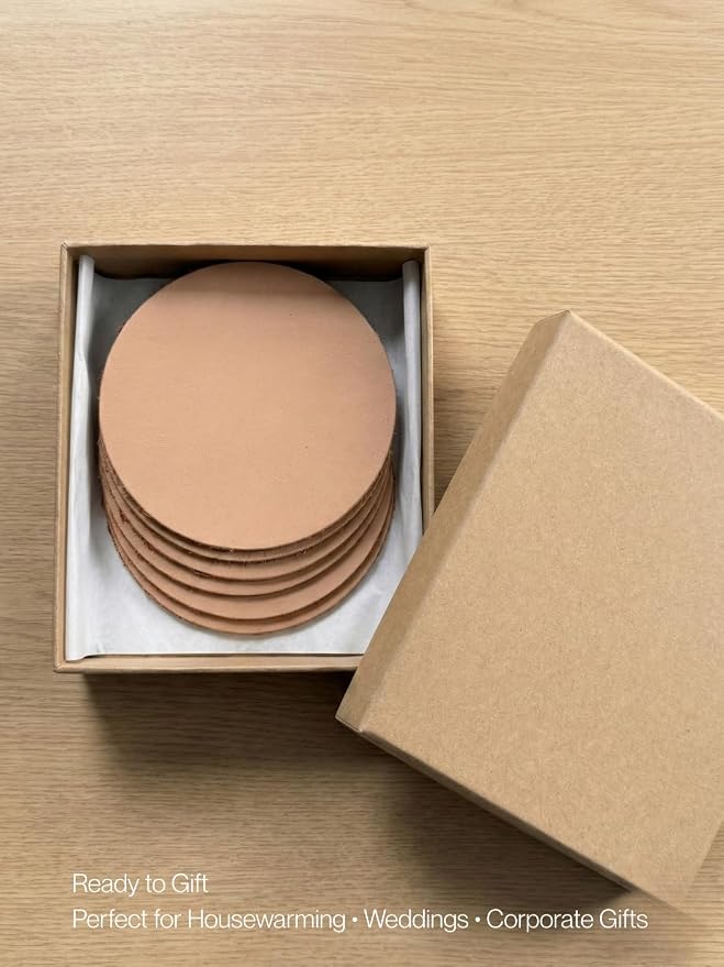 Real Natural Grain Leather Coasters – Durable Non-Slip Distressed Design - Image 6