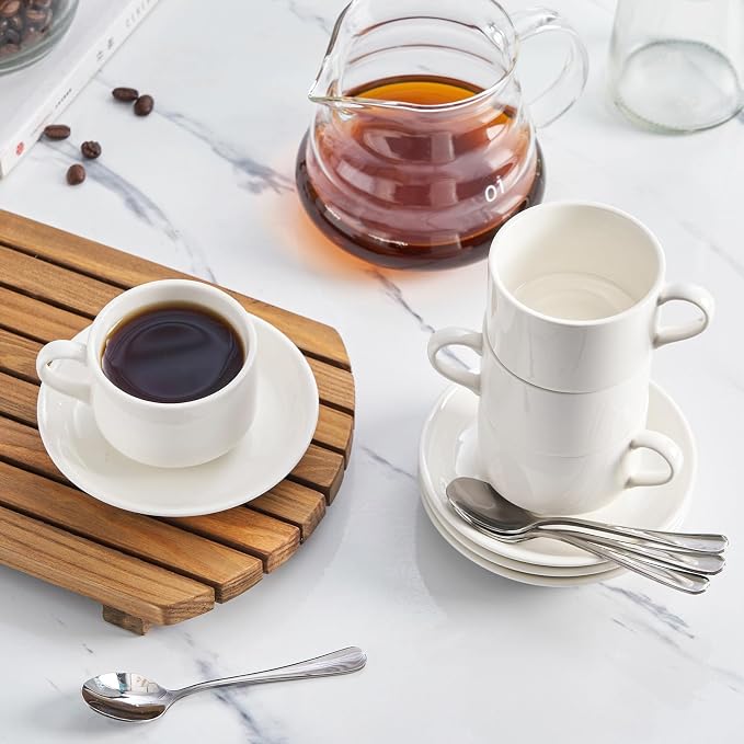 Espresso Cups, 2.5 OZ Stackable Espresso Cups Set of 4 | Porcelain Stackable - Image 5