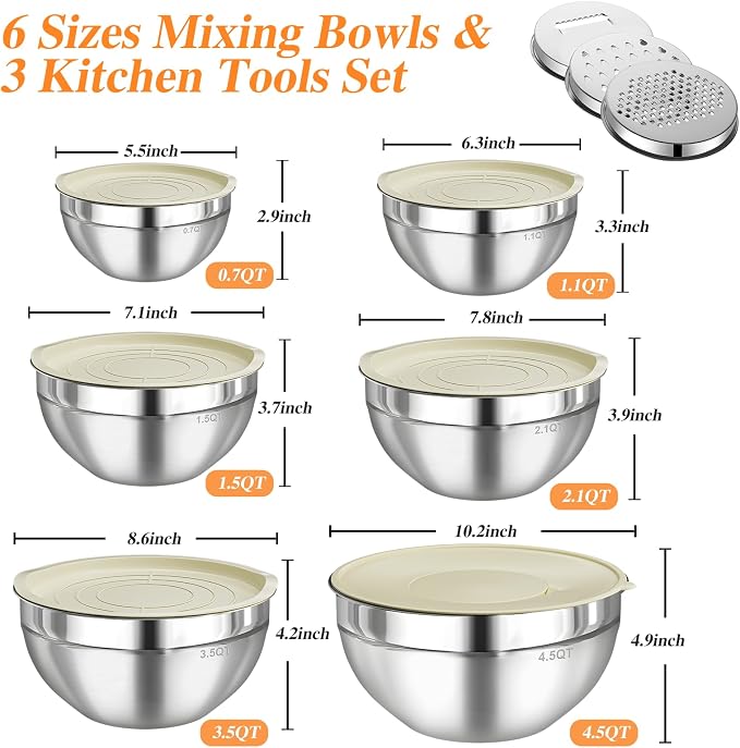 Mixing Bowls with Lids Set, Kitchen Food Storage Organizers Nesting Mixing Bowl - Image 5