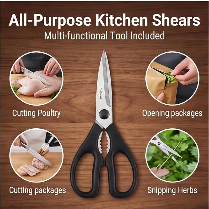 McCook Knife Set Kitchen Steel Knife Block Set w Built-in Sharpener | German - Image 7