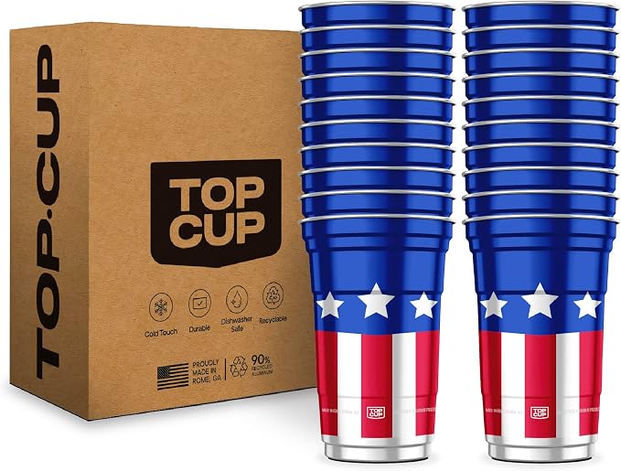 Top Cup Americana Cup | 20 oz Reusable Aluminum Party Cups 20 Count | Durable by TopCup