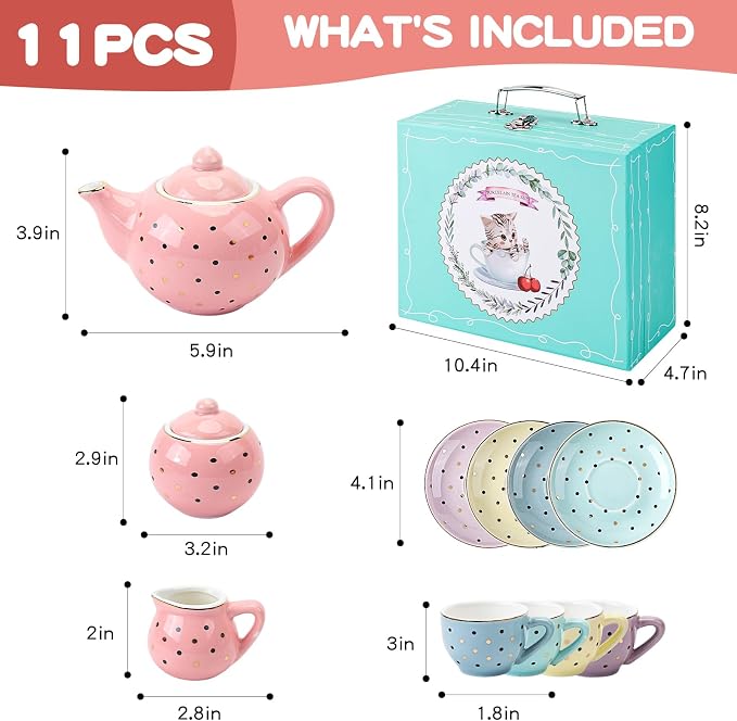 CHENP.HMC Tea Party Set for Little Girls, 13 Piece Sets Kids Tin Tea Party - Image 6