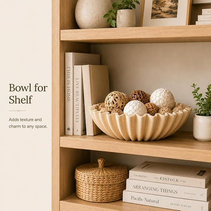 LIN CHUAN Ruffle Decorative Bowl, Large Fruit Bowl, Artificial Stone Beige | - Image 7