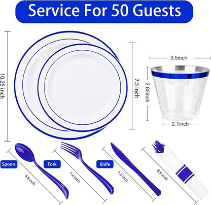 WELLIFE 350 Pieces Blue Plastic Plates - Image 2
