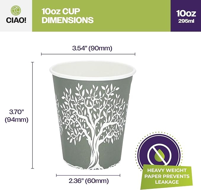 CIAO! 10oz Paper Hot Cup, Rooted Olive Print - Image 6