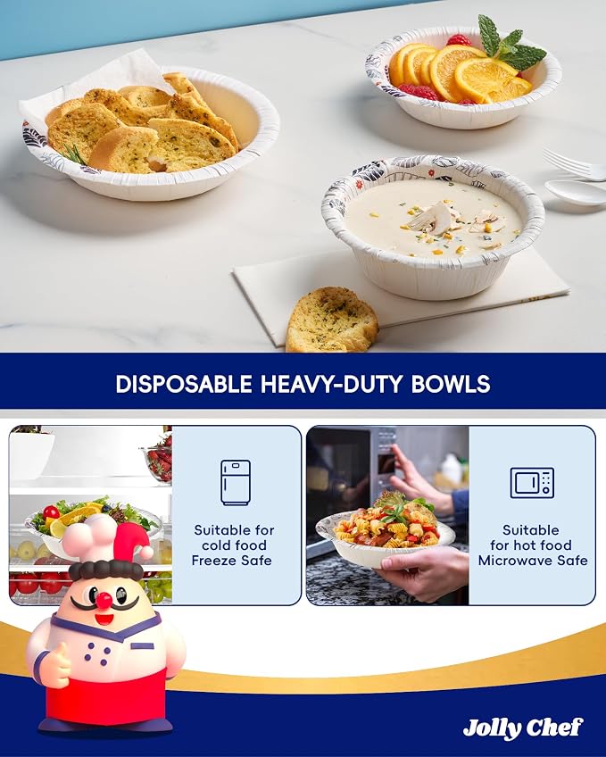 160 Count Paper Bowls 20 oz Soak Proof and Cut Proof Microwave Safe Heavy Duty - Image 6