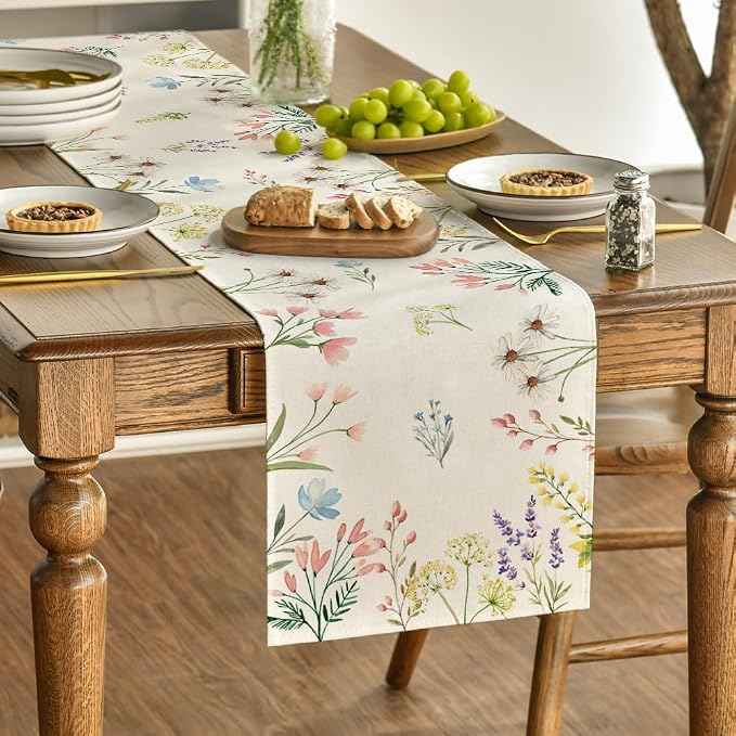 Artoid Mode Flowers Spring Table Runner, Seasonal Summer Fall Kitchen Dining - Image 3