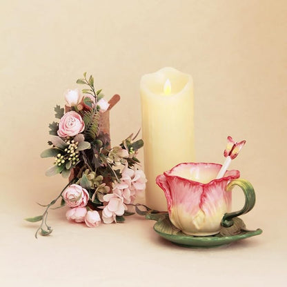 Ceramic Tea Cup and Saucer Set ，6OZ 3D Hand-Painted Flower Coffee Mug，Gift - Image 6