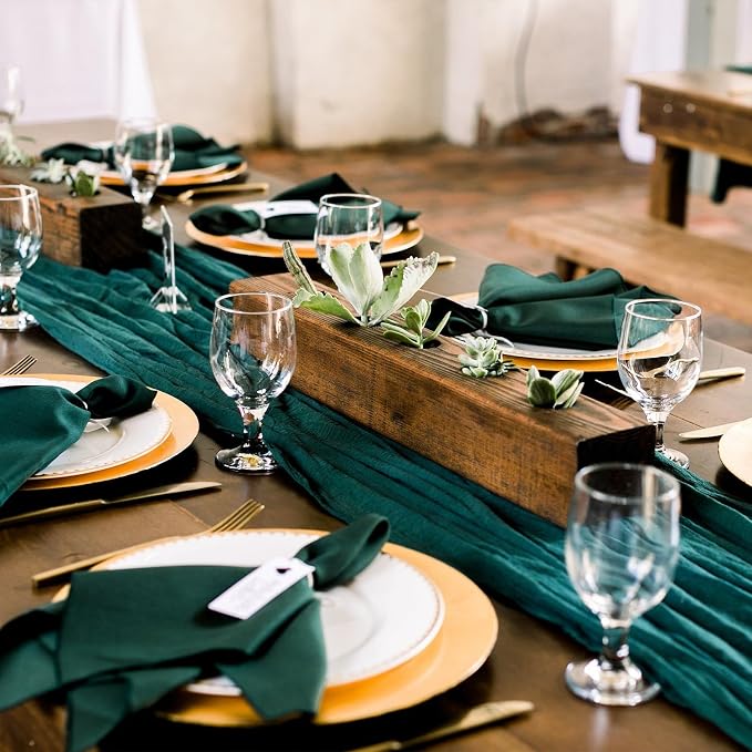 6 Pack Emerald Green Cheesecloth Table Runner 35 x 120 Inch | Boho Gauze Fabric - Image 7