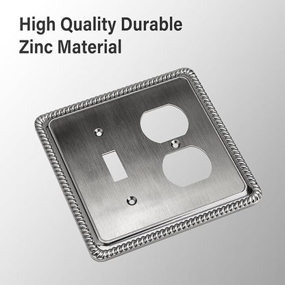 Henne Bery Rope Edge Decorative Wall Plate Switch Plate Outlet Cover (Toggle/Duplex, Heirloom Silver)