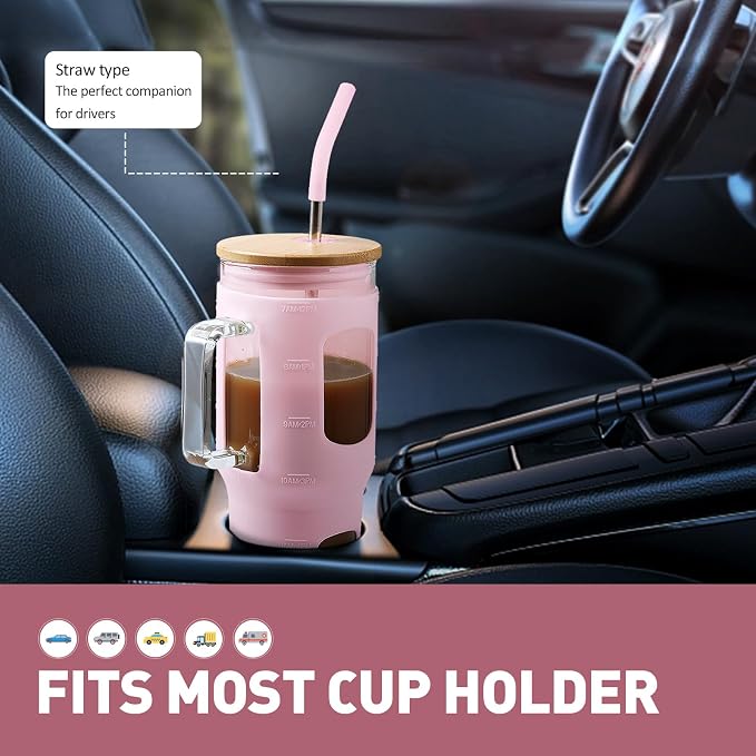 WINSA Glass Tumbler with Straw and Lid, 32 oz Glass Cup with Handle, Glass - Image 5