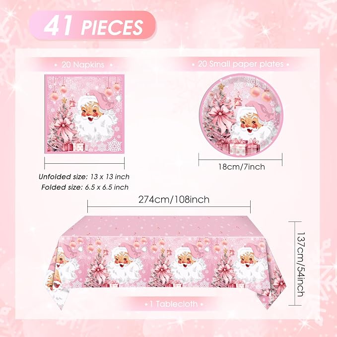 41Pcs Pink Christmas Party Decorations Christmas Tree Santa Claus Snowflake - Image 2