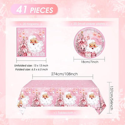 41Pcs Pink Christmas Party Decorations Christmas Tree Santa Claus Snowflake - Image 2
