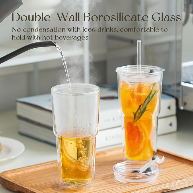 KEMORELA 2PCS 20oz Double Wall Glass Tumblers - Image 4