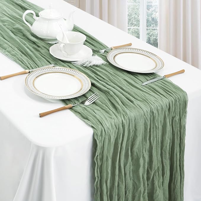 6 Pack Sage Green Cheesecloth Table Runner 35 x 120 Inch | Boho Gauze Cheese - Image 3