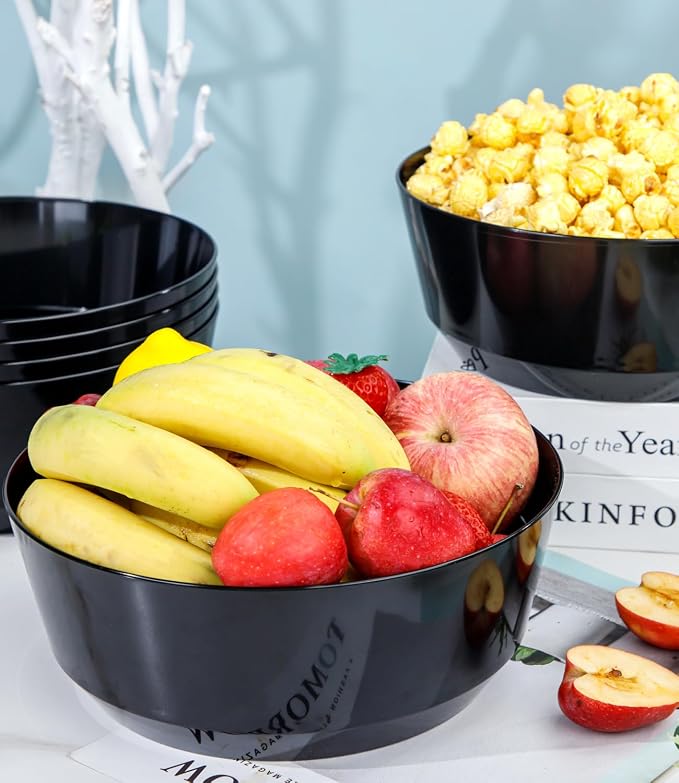 8 Pack Black Serving Bowls for Wedding | 128oz Heavy Duty Disposable Plastic - Image 8
