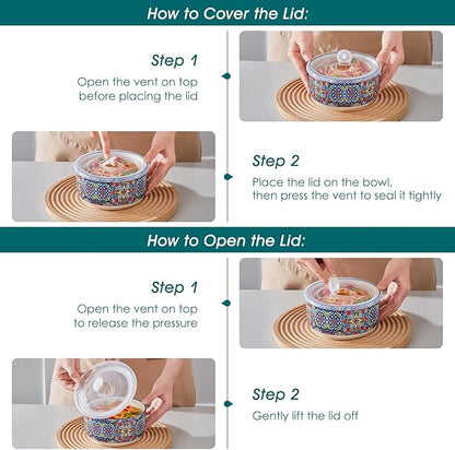 vancasso Mixing Bowls with Lids Set of 4, Ceramic Nesting Bowls Serving Bowl for Food Storage, Microwave and Dishwasher Safe, 60/36/20/10 OZ, Series SIMI