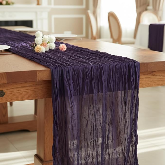 1 Pack Dark Purple Cheesecloth Table Runner 120 Inch Boho Wedding Decor | - Image 7